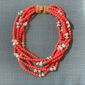 Gay Boyer Multi-Strand Goldtone and Faux Coral Necklace